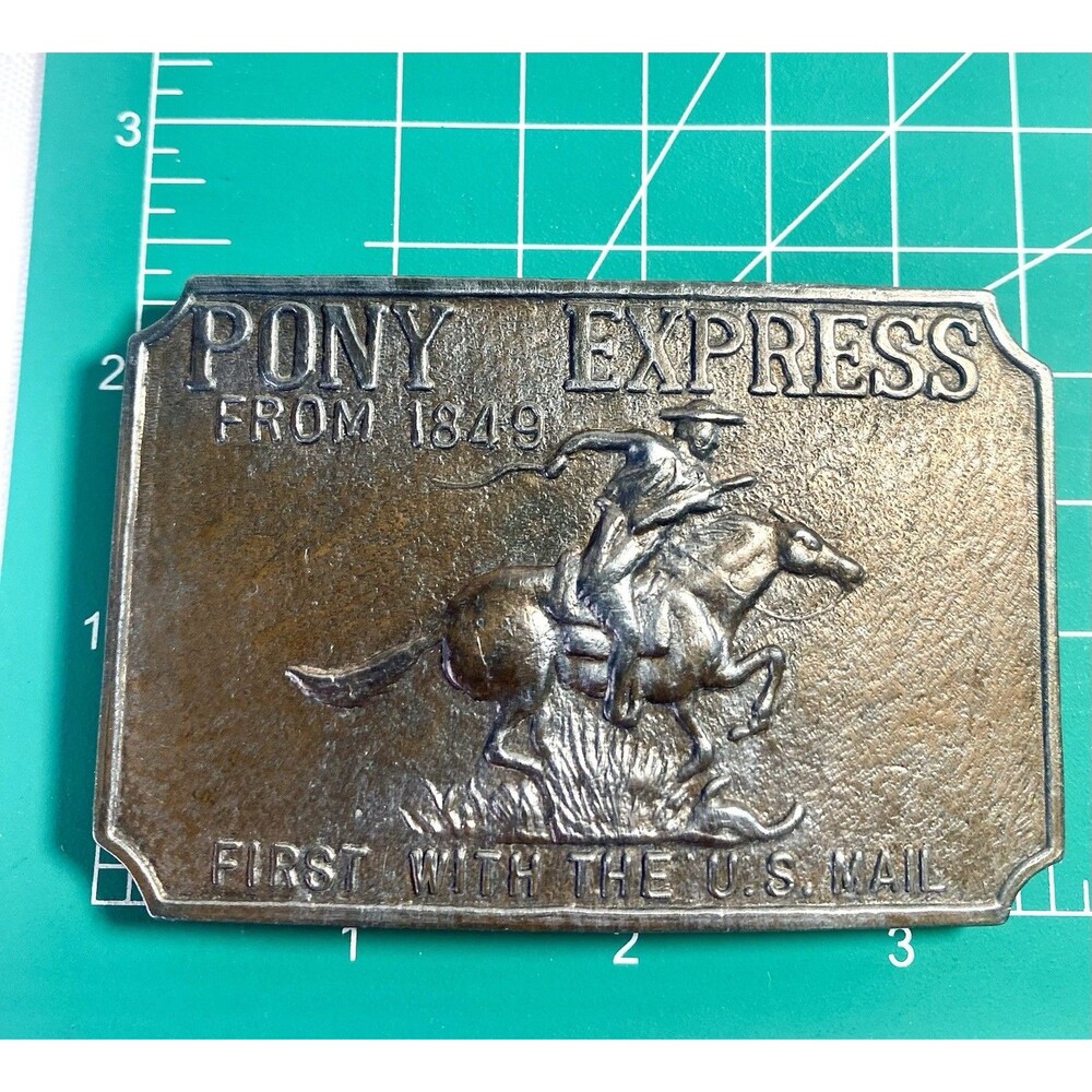 Pony Express VTG Belt Buckle U.S. Mail From 1849 Cowboy 3-1/2 in - Picture 3 of 3
